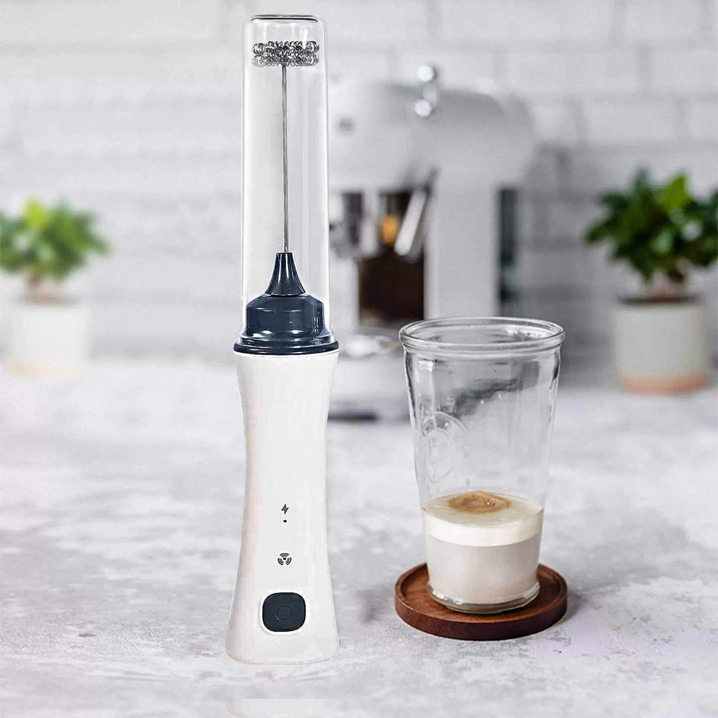 Rechargeable Electric Coffee Beater & Milk Frother – USB Type-C Fast Charging (Premium White)