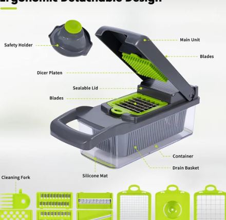 Multi-Functional Onion Slicer and Dicer with Sharp Rust-Proof Blades and Safety Hand Guard