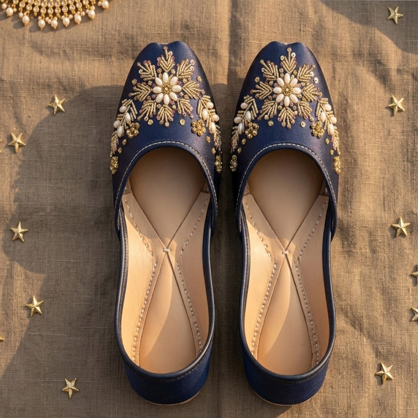 Women's Fancy Khussa Juti | Hand Embroidery with Zari, Sequins & Pearl Beads | Wedding & Festive Footwear