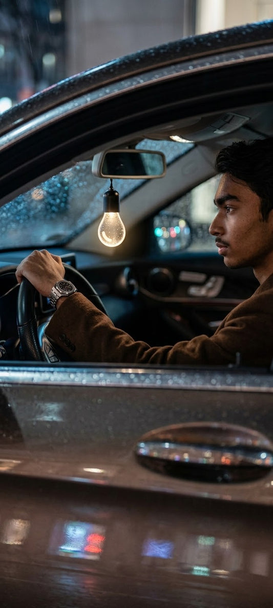Car Mini Bulb LED Hanging Ornament | Type-C Rechargeable Rearview Mirror Pendant Light