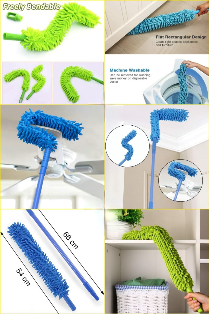 Microfiber Flexible Ceiling Fan Duster with Long Extension Pole Bendable & Washable Cleaning Brush for Home & Office High Reach Areas