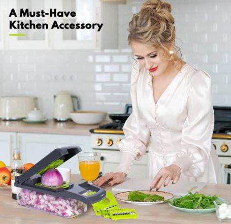Complete Vegetable Dicer and Slicer Set with Container, Drain Basket, and Cleaning Tools