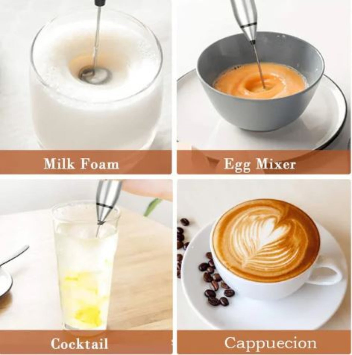 Rechargeable Electric Coffee Beater with Stainless Steel Whisk and USB Charging Cable