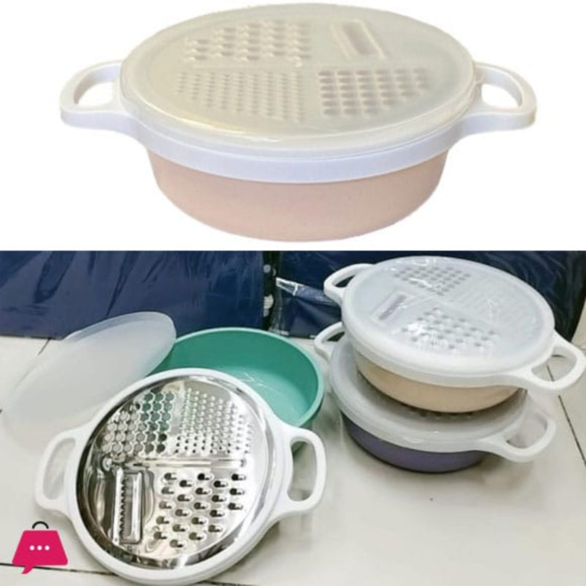 4-in-1 Multi-Function Vegetable Grater with 4 Interchangeable Stainless Steel Blades and Storage Bowl