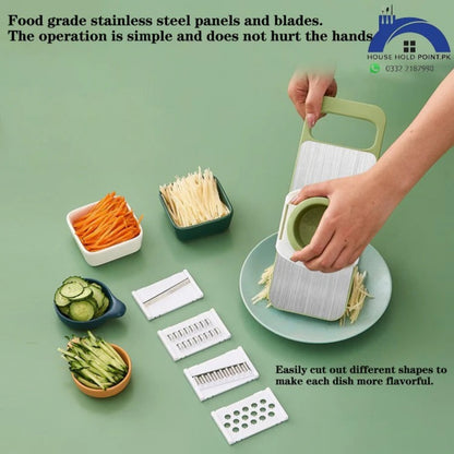 Multi-Blade Mandoline Cutter for Professional Kitchen Slicing and Dicing - Green Color