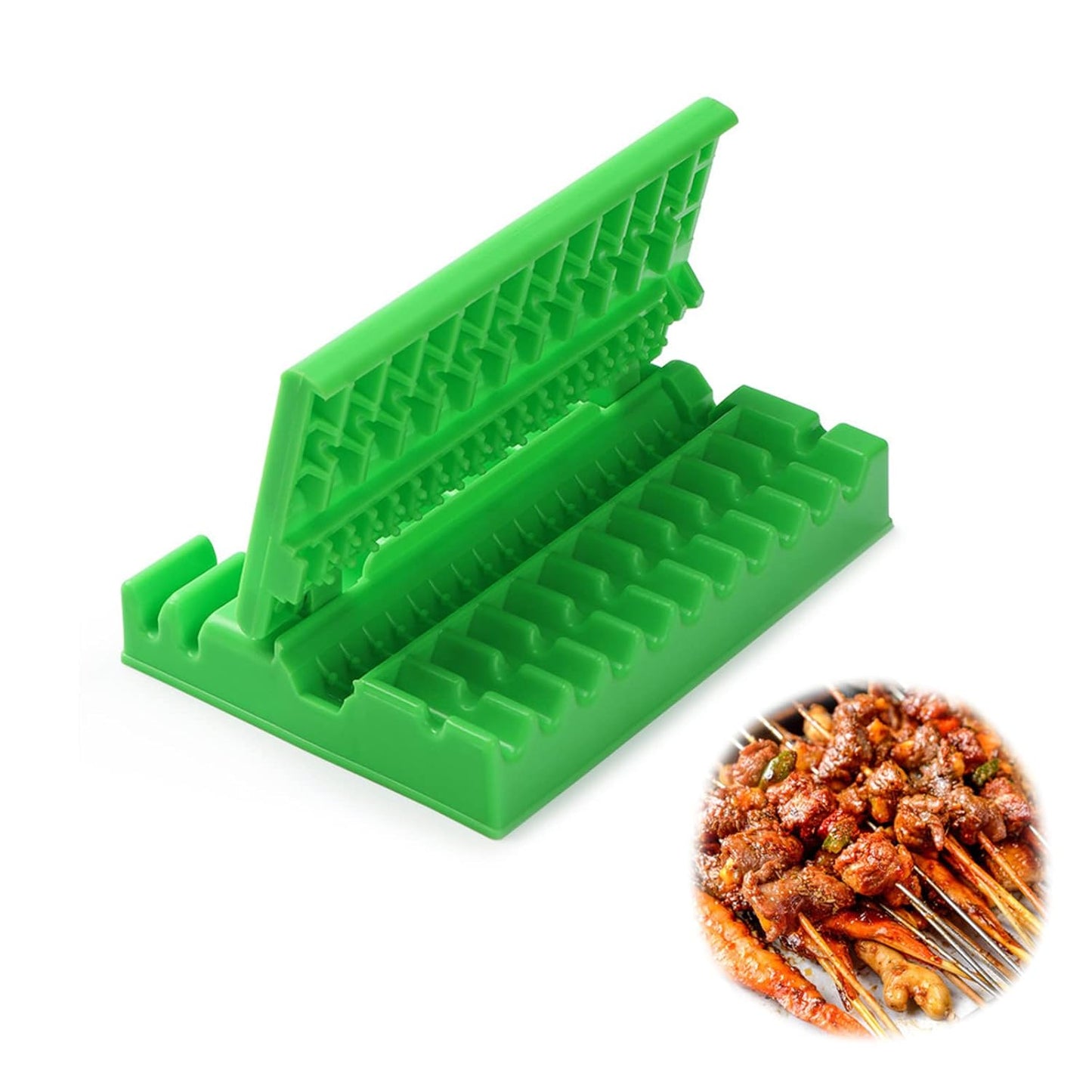 Portable BBQ skewer maker machine with 49 ready-to-grill meat pieces