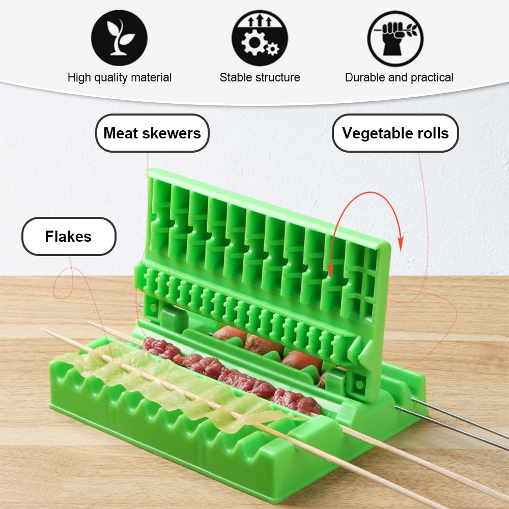 Green 49-hole manual kebab maker box for quick BBQ skewer cutting
