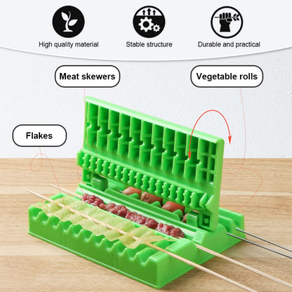 Green 49-hole manual kebab maker box for quick BBQ skewer cutting