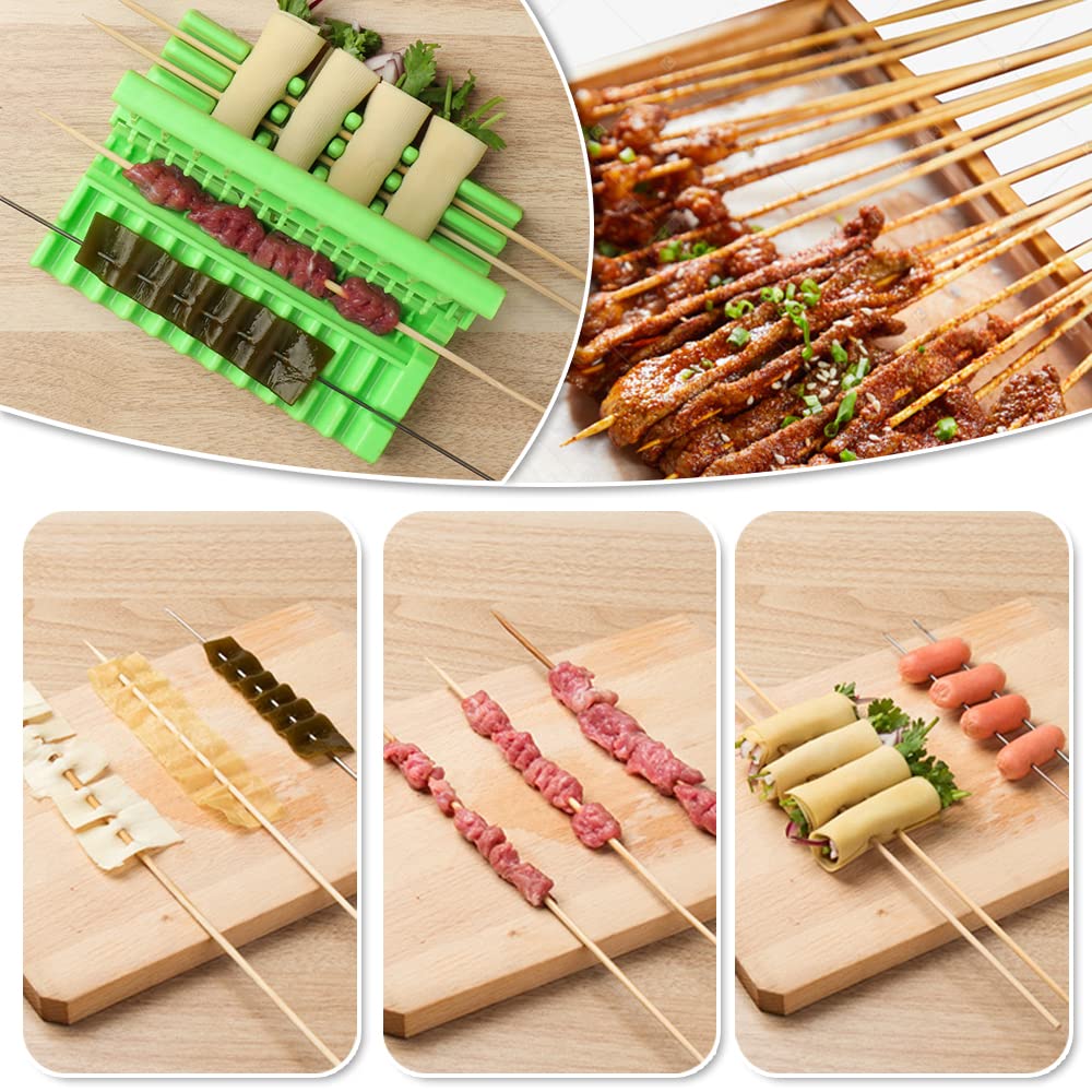 Portable BBQ skewer maker machine with 49 ready-to-grill meat pieces