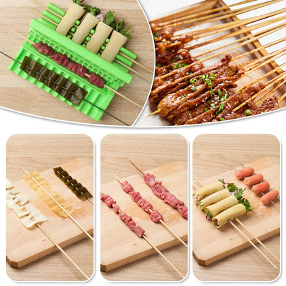 Portable BBQ skewer maker machine with 49 ready-to-grill meat pieces