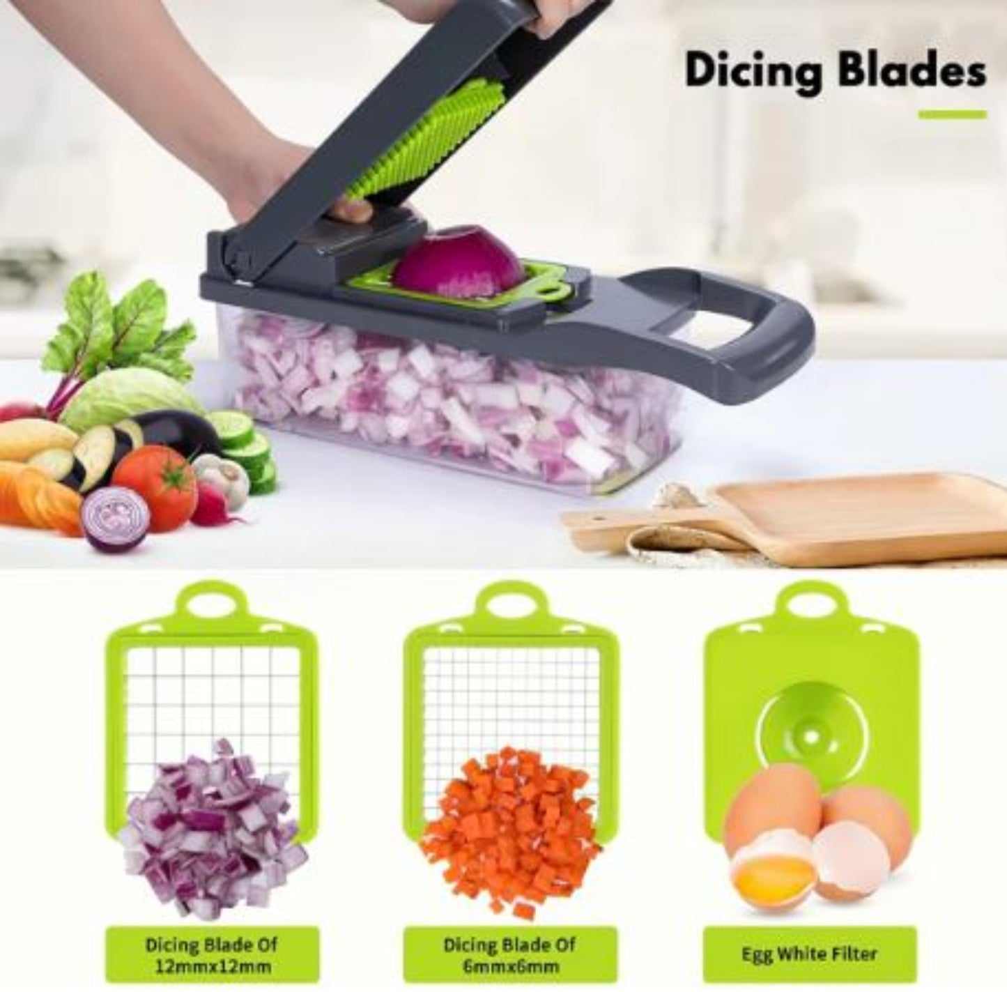 14-in-1 Professional Vegetable Chopper and Manual Kitchen Cutter with 8 Interchangeable Stainless Steel Blades