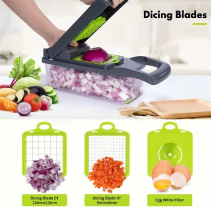 14-in-1 Professional Vegetable Chopper and Manual Kitchen Cutter with 8 Interchangeable Stainless Steel Blades