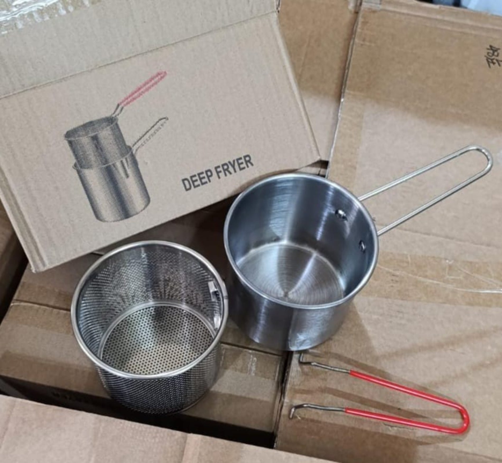 Premium Deep Fryer Pot with Stainless Steel Strainer Basket and Lid - Silver Color