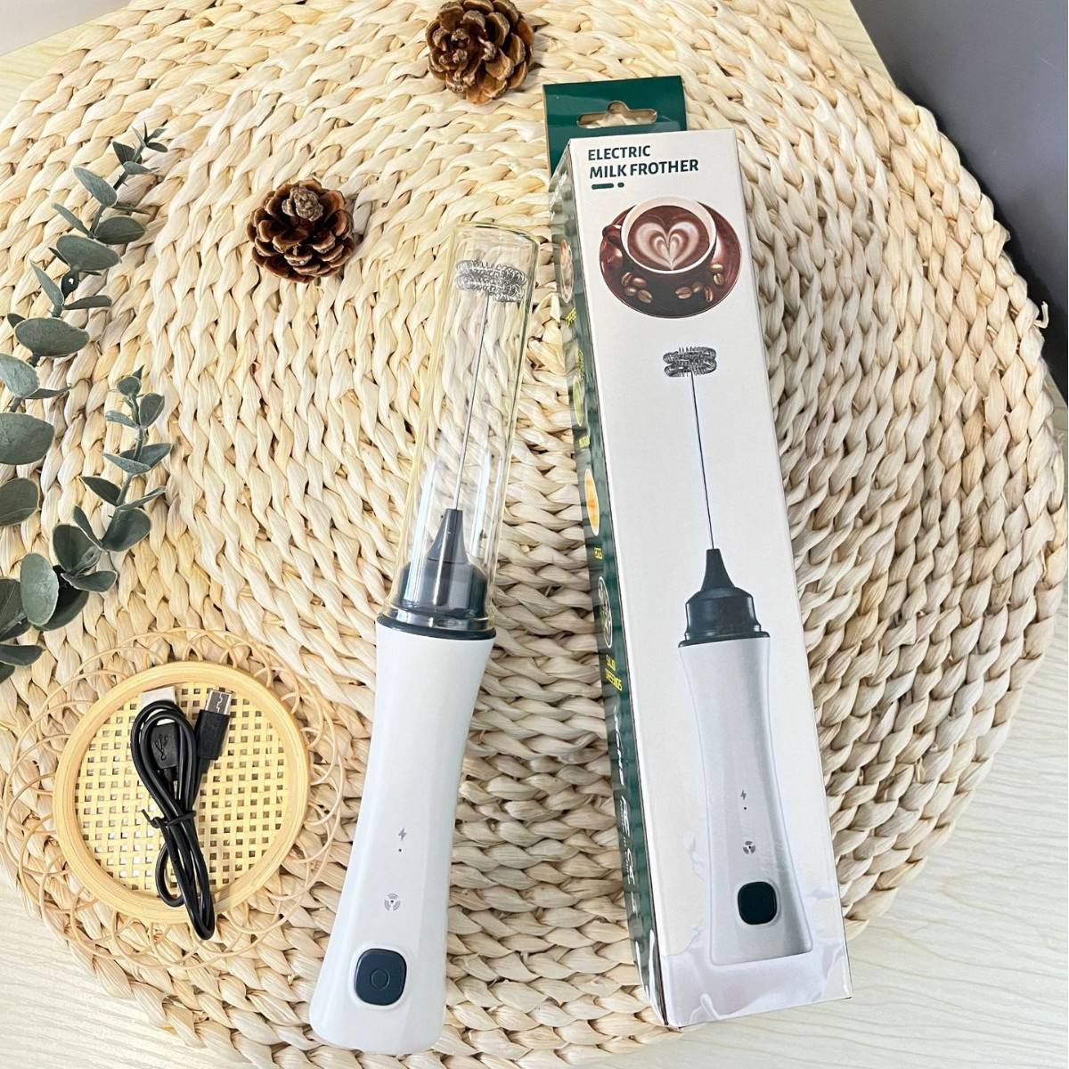 Rechargeable Electric Coffee Beater & Milk Frother – USB Type-C Fast Charging (Premium White)