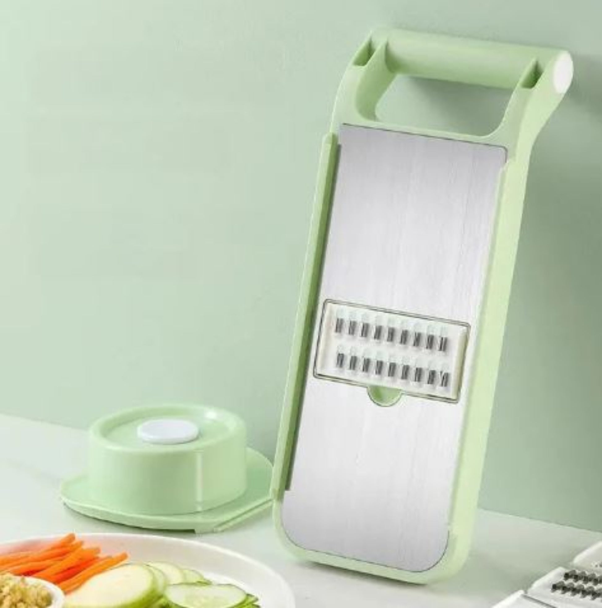 Multi-Blade Mandoline Cutter for Professional Kitchen Slicing and Dicing - Green Color