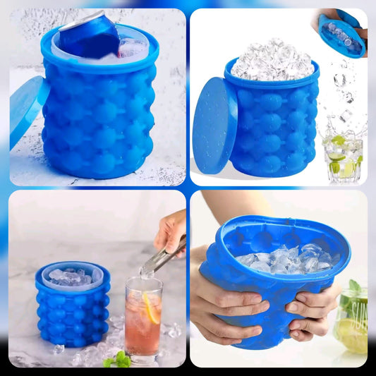 Usage Image (How to Use): Step-by-step instructions for using the Silicone Ice Bucket Mold - Freezing Guide