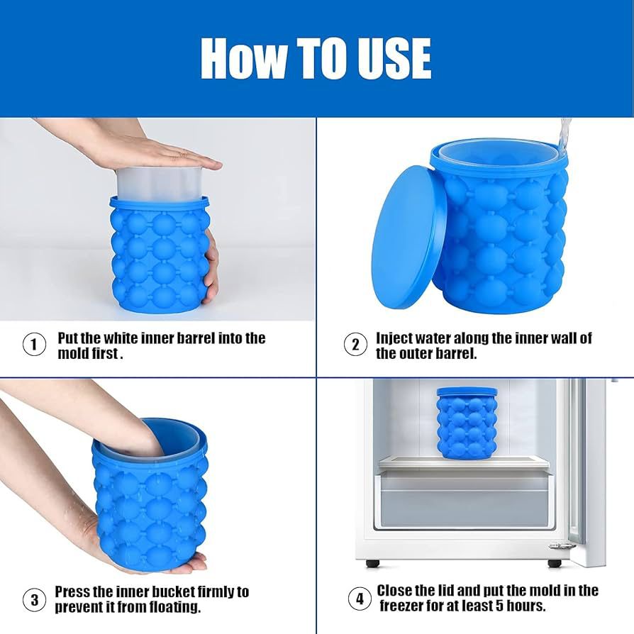 Main Product Image: Silicone Ice Cube Maker Bucket with 120 Cube Capacity - Blue 2-in-1 Ice Mold