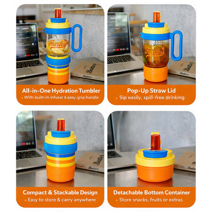4 in 1 water bottle with fruit infuser and snack box leakproof travel tumbler