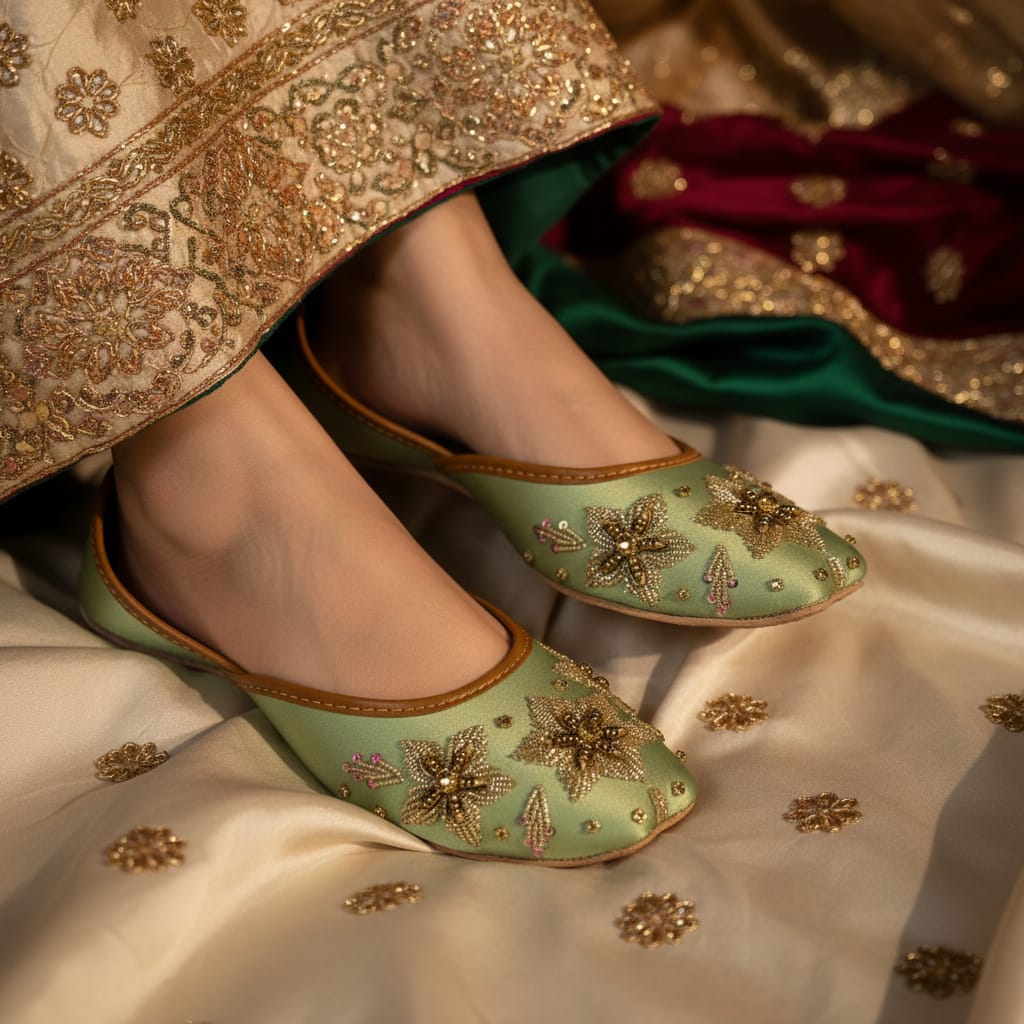 Zari Glow Embroidery Floral Khussa Premium Festive Collection
