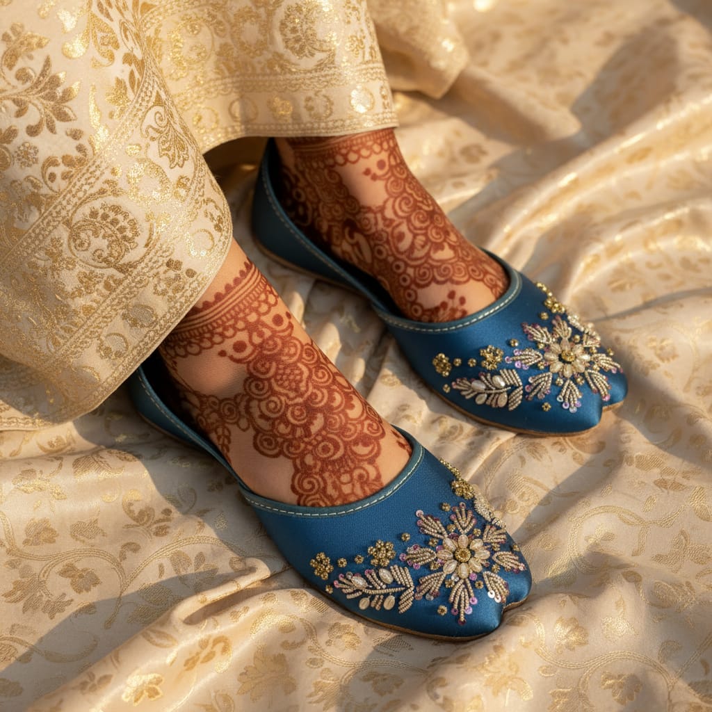 Women's Fancy Khussa Juti | Hand Embroidery with Zari, Sequins & Pearl Beads | Wedding & Festive Footwear