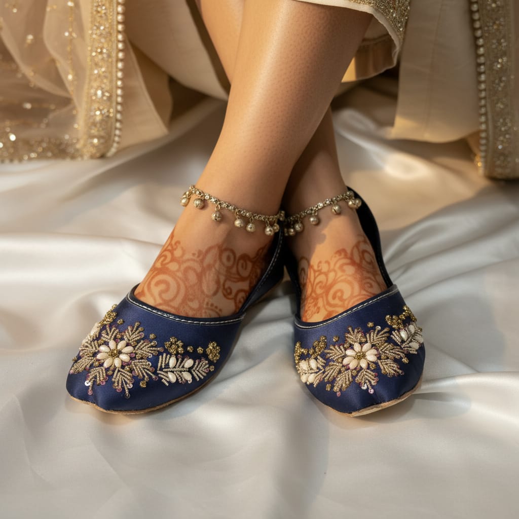 Women's Fancy Khussa Juti | Hand Embroidery with Zari, Sequins & Pearl Beads | Wedding & Festive Footwear
