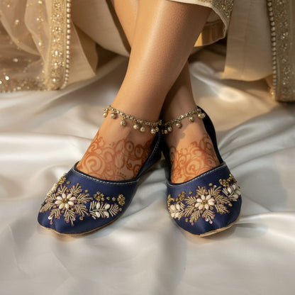 Women's Fancy Khussa Juti | Hand Embroidery with Zari, Sequins & Pearl Beads | Wedding & Festive Footwear