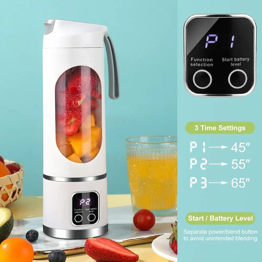 Portable Electric Juicer Cup - 450ml Rechargeable Smoothie Blender
