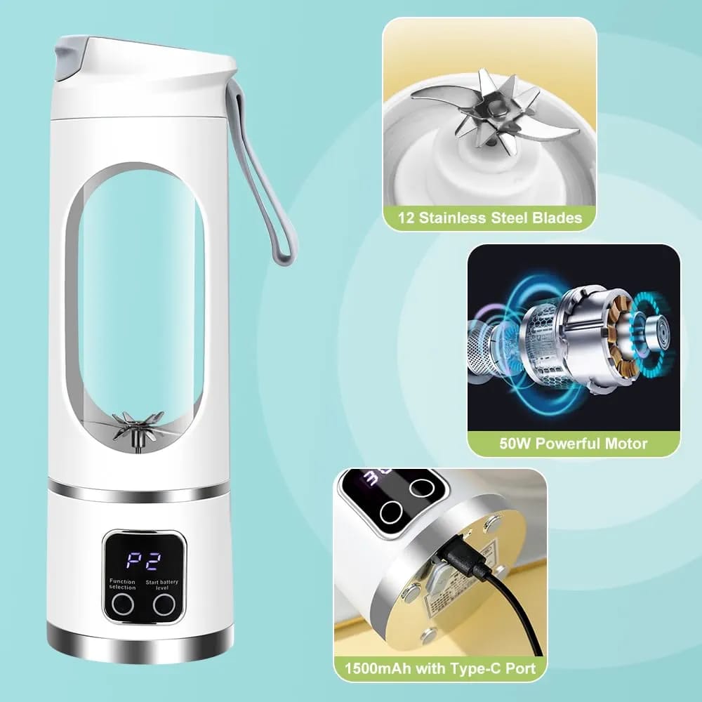 Portable Electric Juicer Cup - 450ml Rechargeable Smoothie Blender