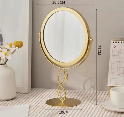 Royal Glow 360° Rotating Golden Metal Vanity Mirror – Premium Tabletop Decor
