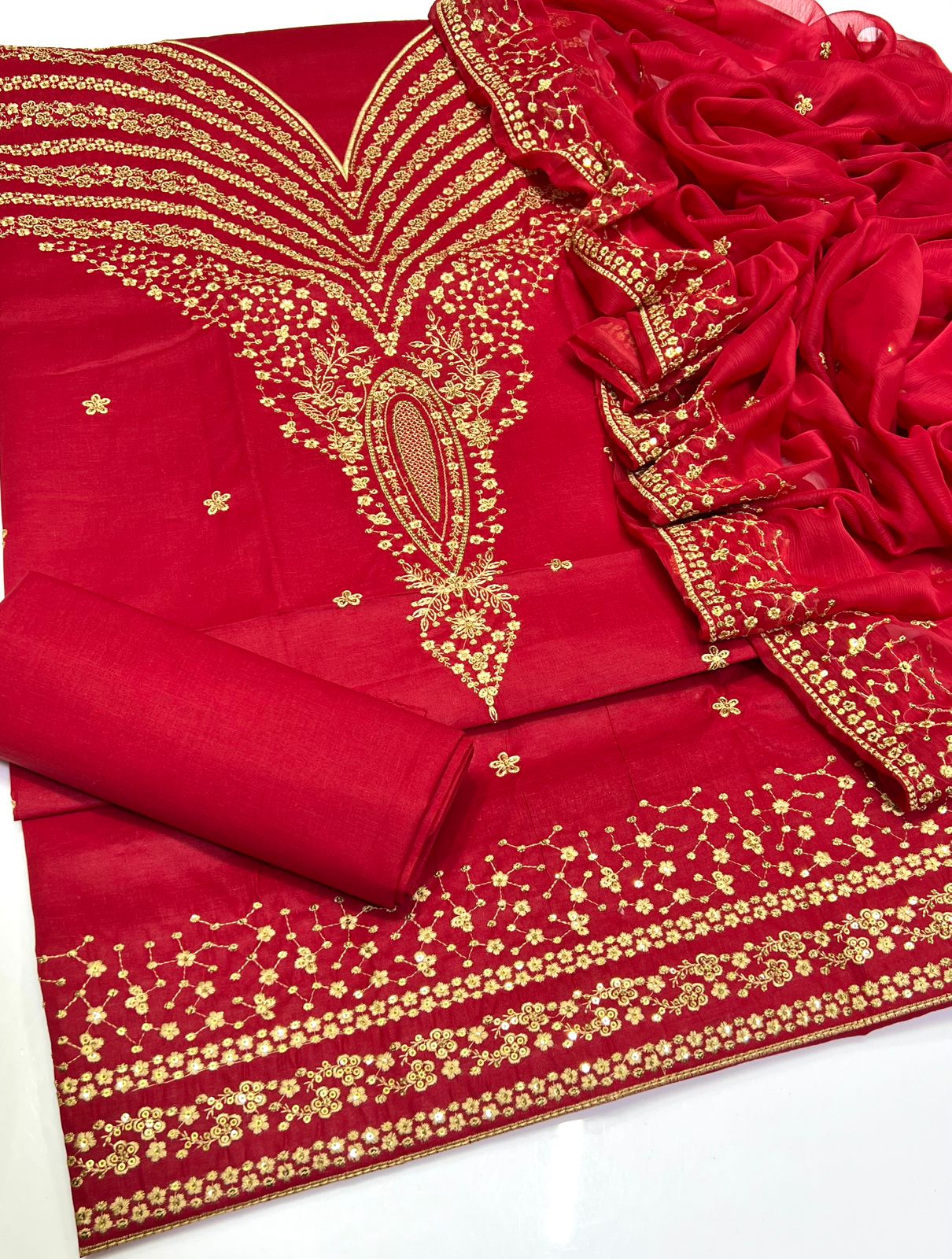 Jazmin Style Luxury Unstitched 3 Piece Suite | Sequence Embroidered Lawn Cotton with Chiffon Dupatta
