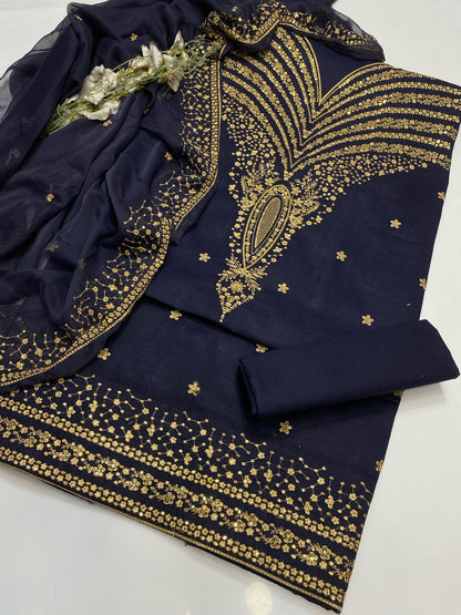 Jazmin Style Luxury Unstitched 3 Piece Suite | Sequence Embroidered Lawn Cotton with Chiffon Dupatta