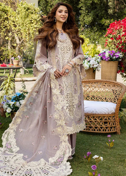intricate lace neckline, and detailed bell sleeves with pearls."