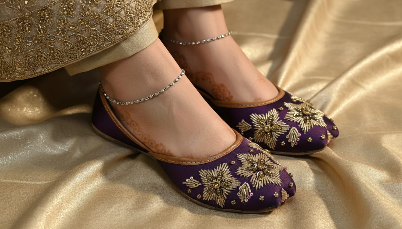 Zari Glow Embroidery Floral Khussa Premium Festive Collection