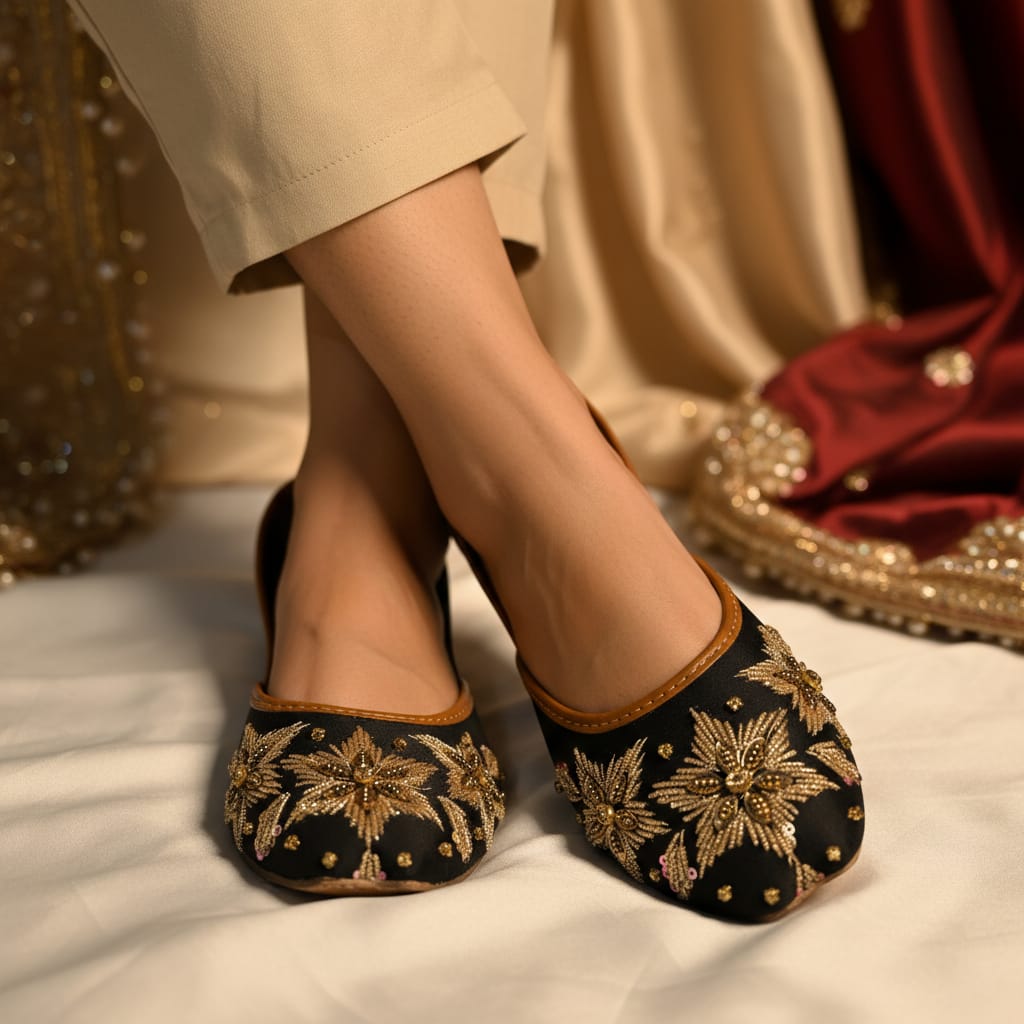 Zari Glow Embroidery Floral Khussa Premium Festive Collection
