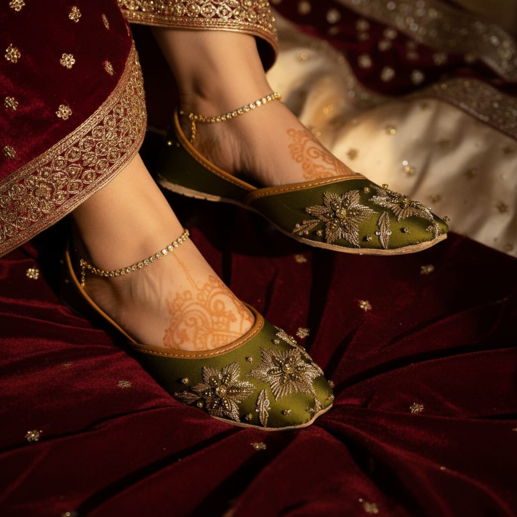 Zari Glow Embroidery Floral Khussa Premium Festive Collection