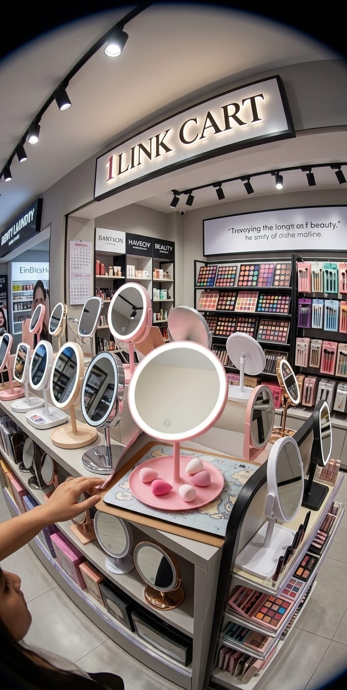 LED Makeup Mirror with Touch Screen Dimming 90° Swivel Vanity Mirror with Storage Tray | Portable Tabletop Stand for Makeup & Skincare (Pink/White)
