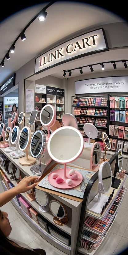 LED Makeup Mirror with Touch Screen Dimming 90° Swivel Vanity Mirror with Storage Tray | Portable Tabletop Stand for Makeup & Skincare (Pink/White)