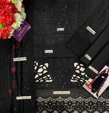 Elegant Pakistani formal black dress for parties and wedding events.