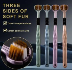 Ergonomic non-slip handle of OralGos 3-way toothbrush