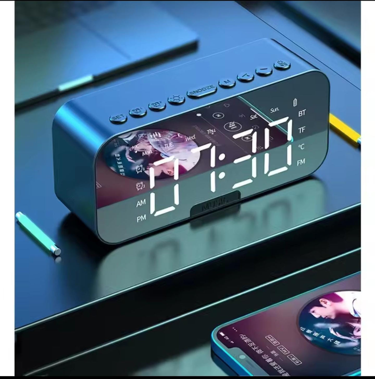 Ultimate 3-in-1 Digital LED Mirror Alarm Clock with Wireless Bluetooth Speaker, FM Radio, and HD Display for Bedroom and Office Desk