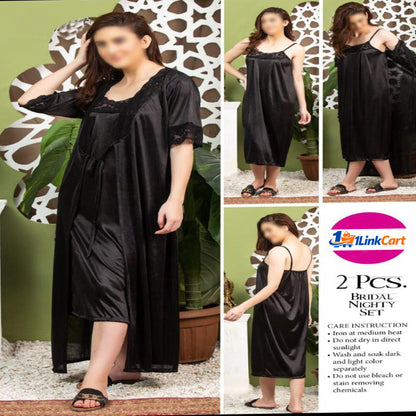 Women's 2 Piece Silk Jersey Nightwear Set Red Color Made in Pakistan