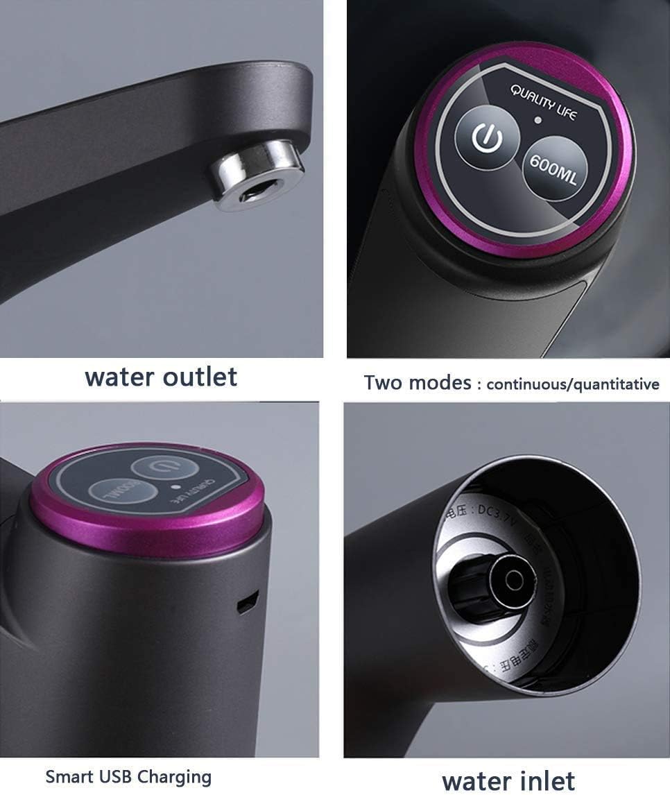Product features including water outlet, two modes, smart USB charging, and water inlet.