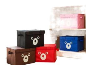 Bear Print Foldable Storage Box with Lid - Large Non-Woven Fabric Organizer for Toys, Clothes & Wardrobe