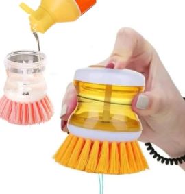 Yellow-and-blue-dish-scrubbing-brushes-with-nylon-bristles-for-sink-cleaning