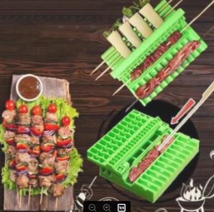 Portable BBQ skewer maker machine with 49 ready-to-grill meat pieces