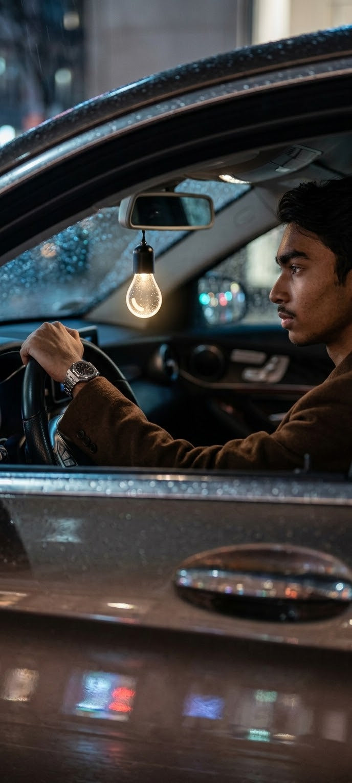 Car Mini Bulb LED Hanging Ornament | Type-C Rechargeable Rearview Mirror Pendant Light
