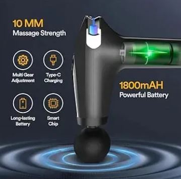 Different Massage Head Attachments for Fascial Gun Pro showing Round, U-shape, Bullet, and Flat heads