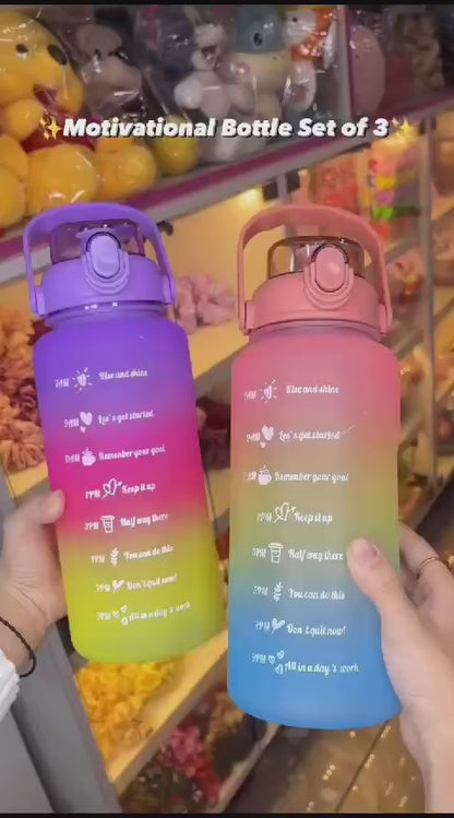 Motivational Gradient Water Bottle with Time Marker - 2L Leak Proof Sports Jug with Straw pack of 3