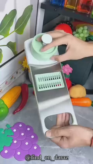 5-in-1 Green Vegetable Slicer with Built-in Garlic Crusher and 5 Stainless Steel Blades