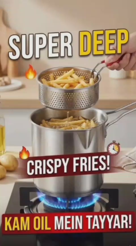 Deep Frying Pan with Removable Oil Drainer Basket for Crispy French Fries and Nuggets